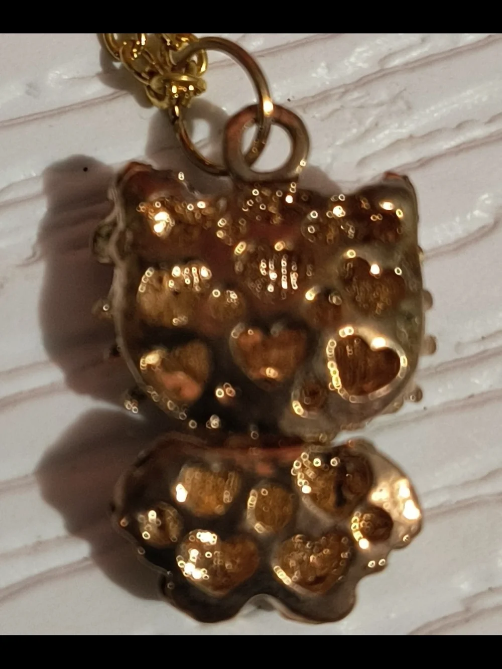 Hello Kitty Gold Tone Pink and Clear Crystal Pendant Necklace